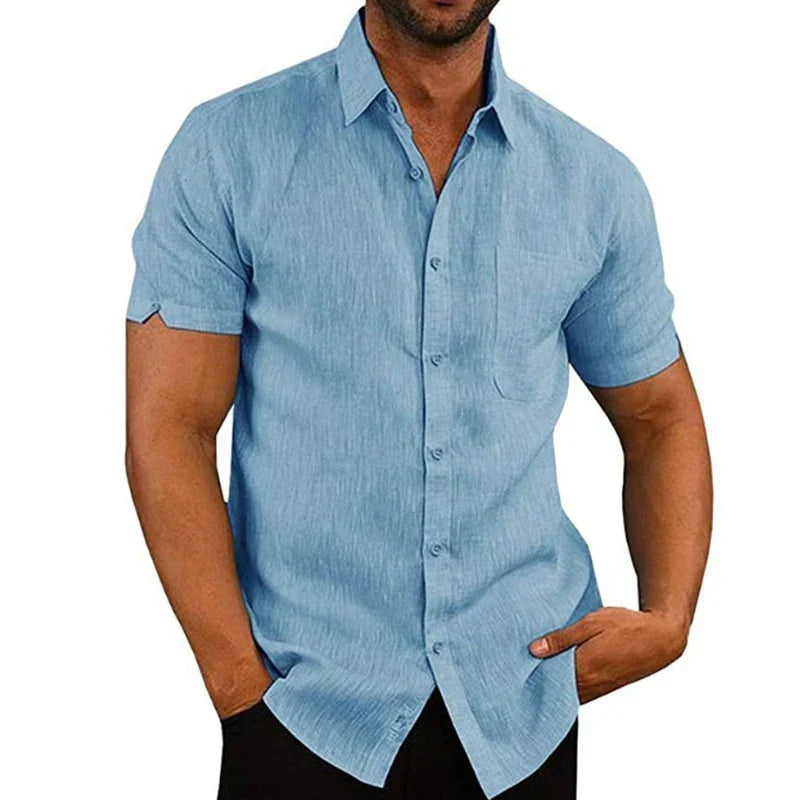 VALERO | Camicia da uomo in lino a maniche corte