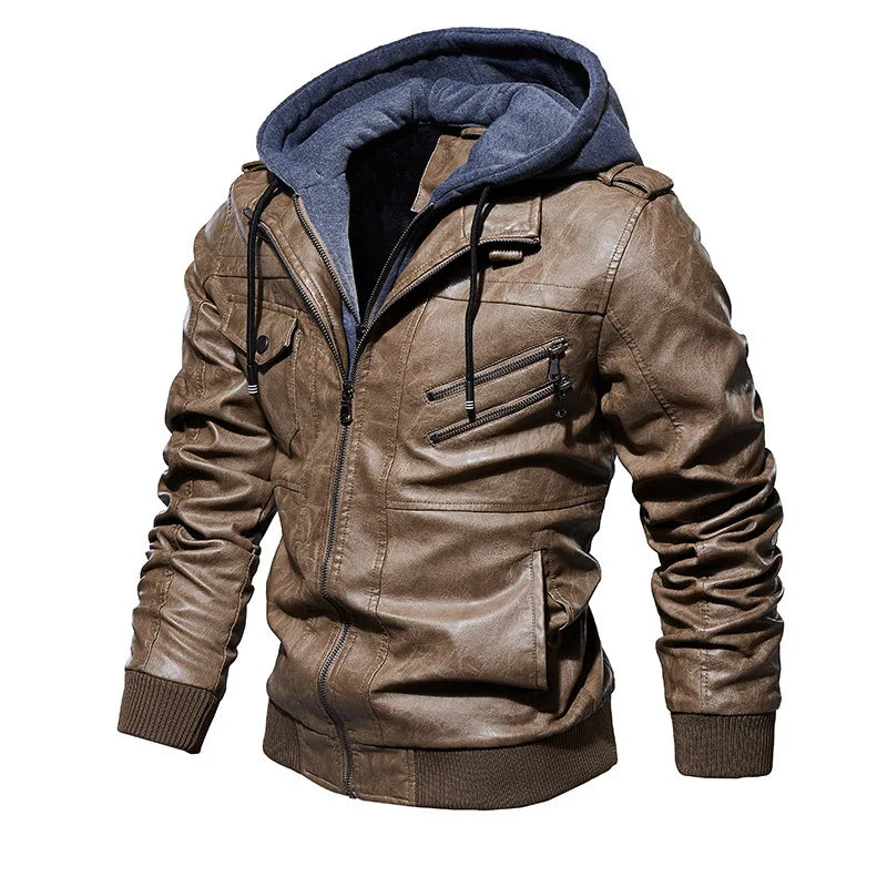 VALERO™ | Giacca in pelle con cappuccio